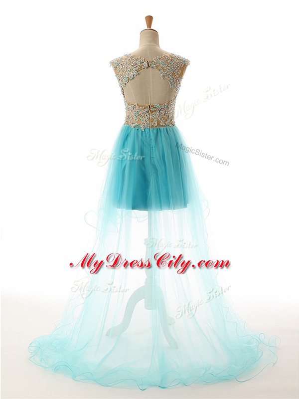 Sophisticated Turquoise Sleeveless Tulle Backless for Prom and Party