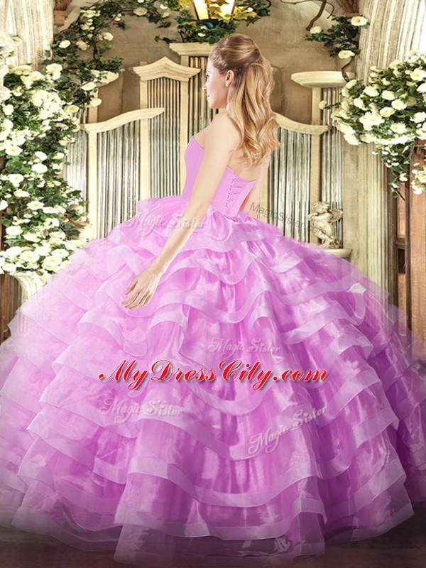 Admirable Organza Sweetheart Sleeveless Lace Up Beading and Ruffled Layers Quinceanera Dresses in Champagne