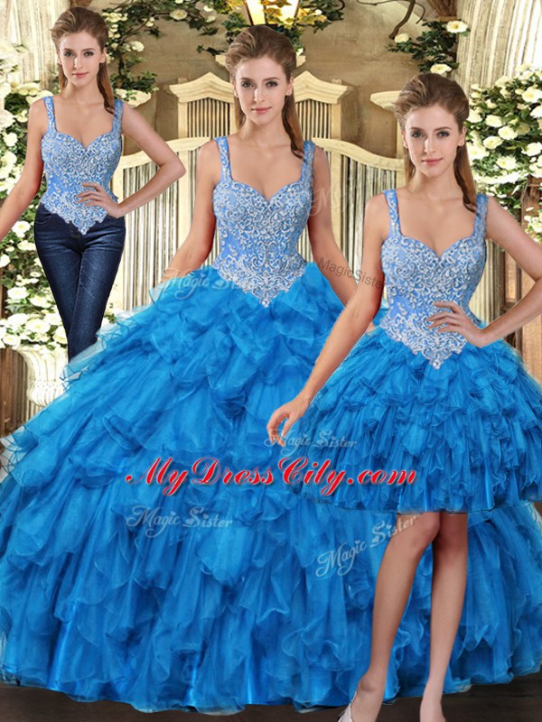 Luxurious Tulle Sleeveless Floor Length Quinceanera Gowns and Beading and Ruffles