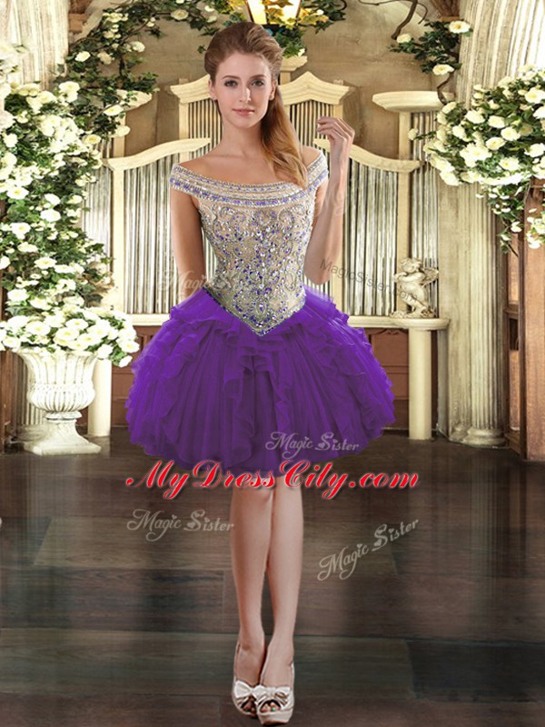 Fabulous Beading and Ruffles Sweet 16 Dresses Purple Lace Up Sleeveless Floor Length