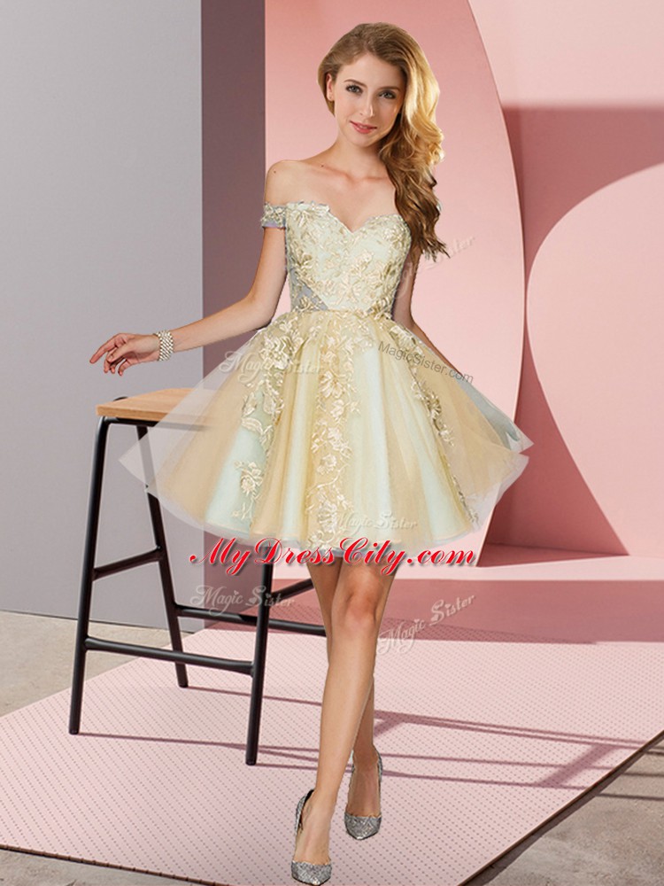 Sleeveless Mini Length Appliques Zipper Court Dresses for Sweet 16 with Champagne