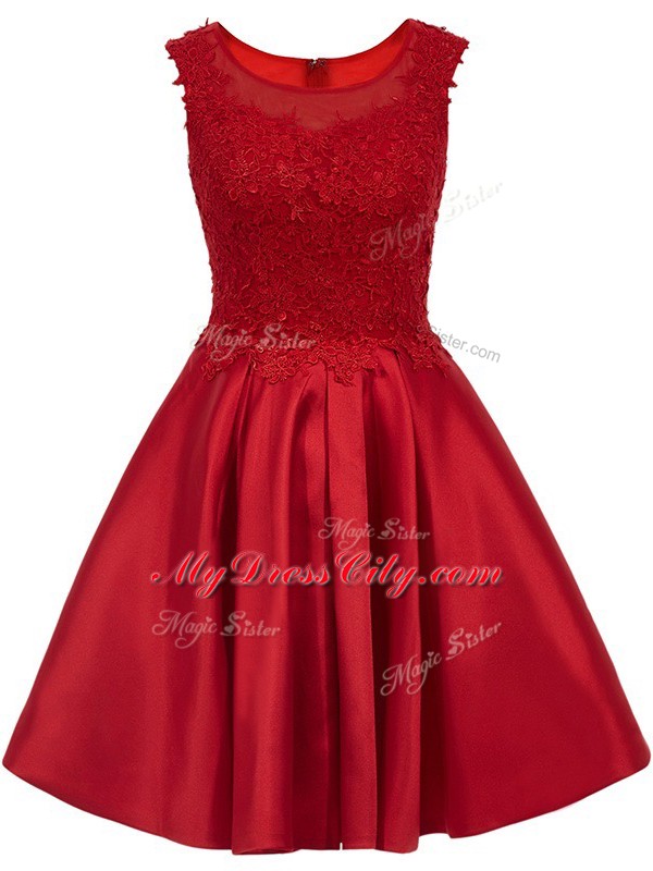 Discount Lace Bridesmaids Dress Wine Red Zipper Sleeveless Mini Length