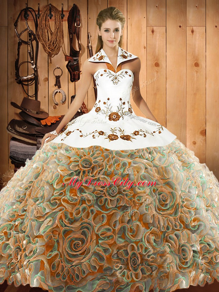 Trendy Lace Up Quinceanera Gowns Multi-color for Military Ball and Sweet 16 and Quinceanera with Embroidery Sweep Train
