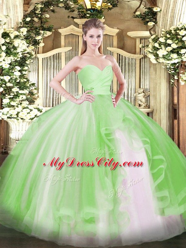 Exceptional Sweetheart Sleeveless Lace Up Quince Ball Gowns Tulle