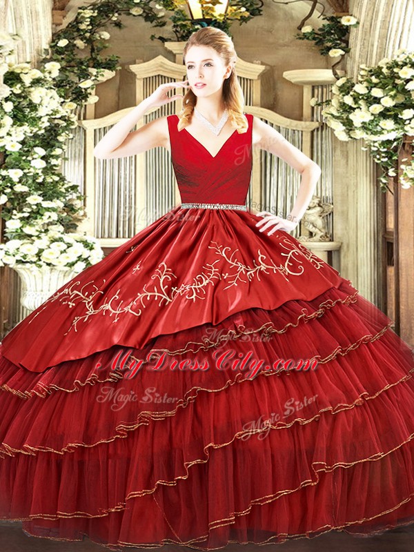 Wonderful Floor Length Ball Gowns Sleeveless Wine Red 15th Birthday Dress Zipper