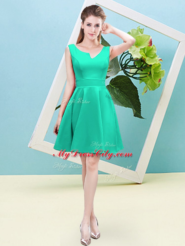 Satin Asymmetric Sleeveless Zipper Ruching Quinceanera Dama Dress in Turquoise