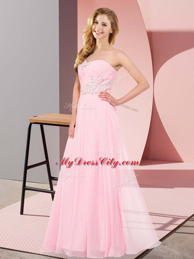 Adorable Sleeveless Floor Length Appliques Lace Up with Baby Pink