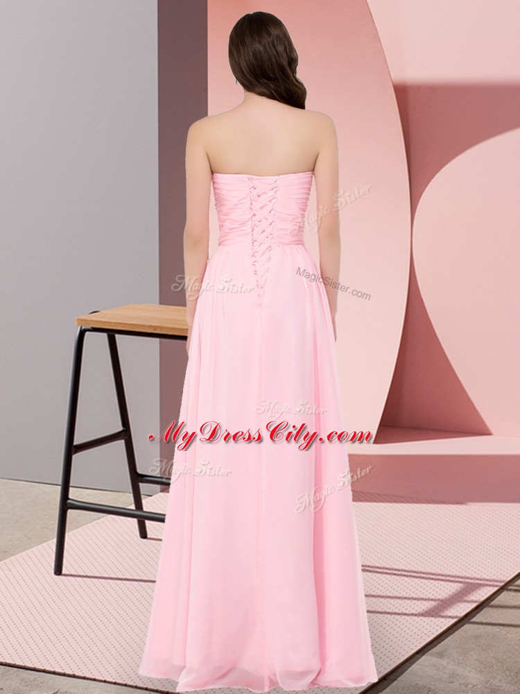 Adorable Sleeveless Floor Length Appliques Lace Up with Baby Pink