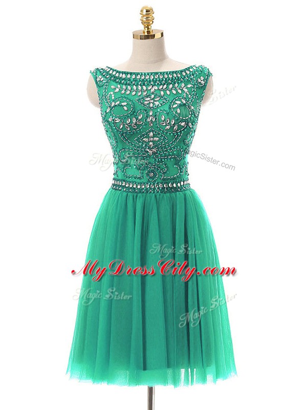 Fantastic Mini Length Turquoise Dress for Prom Tulle Sleeveless Beading