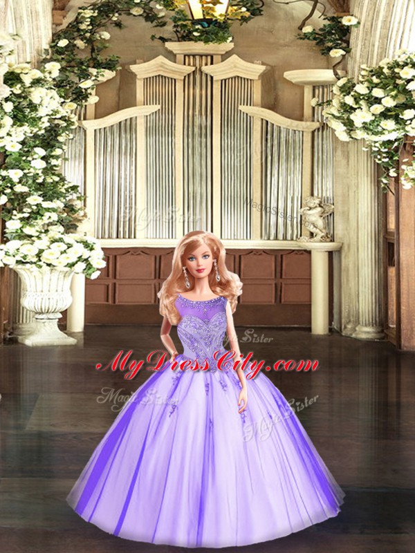 Excellent Eggplant Purple Lace Up Scoop Beading Quinceanera Gowns Tulle Sleeveless