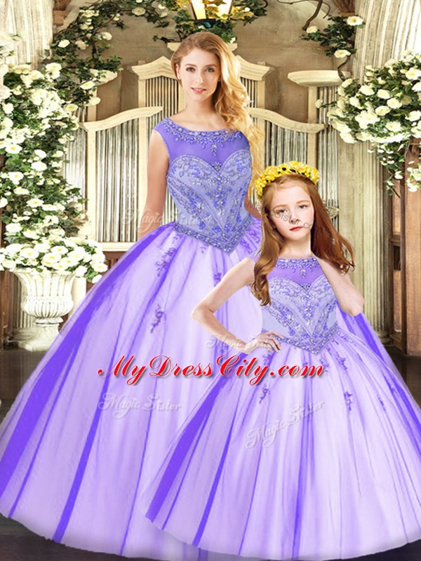 Excellent Eggplant Purple Lace Up Scoop Beading Quinceanera Gowns Tulle Sleeveless
