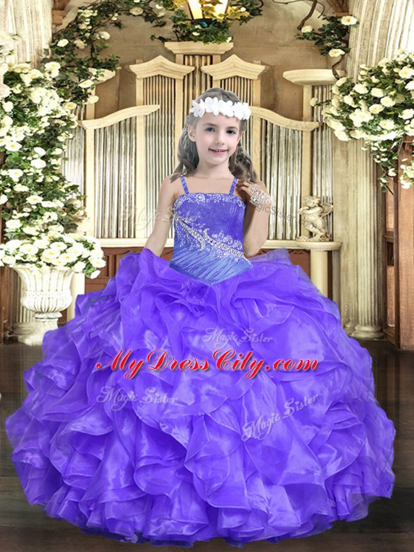 Beautiful Lavender Ball Gowns Beading and Ruffles Pageant Dress Wholesale Lace Up Organza Sleeveless Floor Length