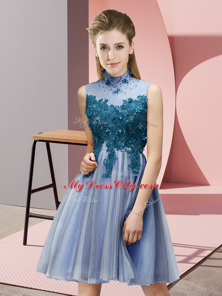 Popular Sleeveless Appliques Lace Up Quinceanera Court of Honor Dress