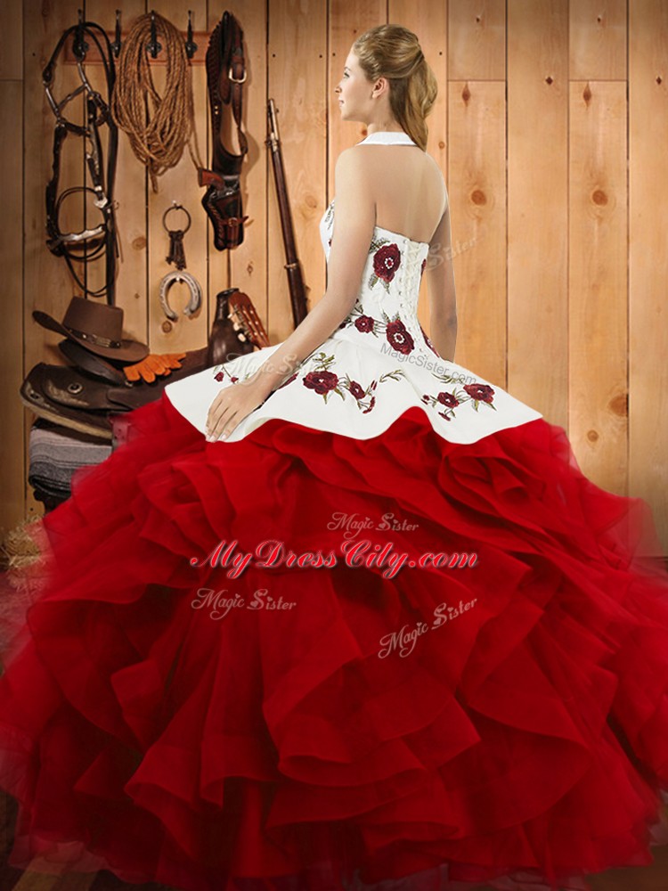 Gorgeous Tulle Sleeveless Floor Length 15 Quinceanera Dress and Embroidery and Ruffles