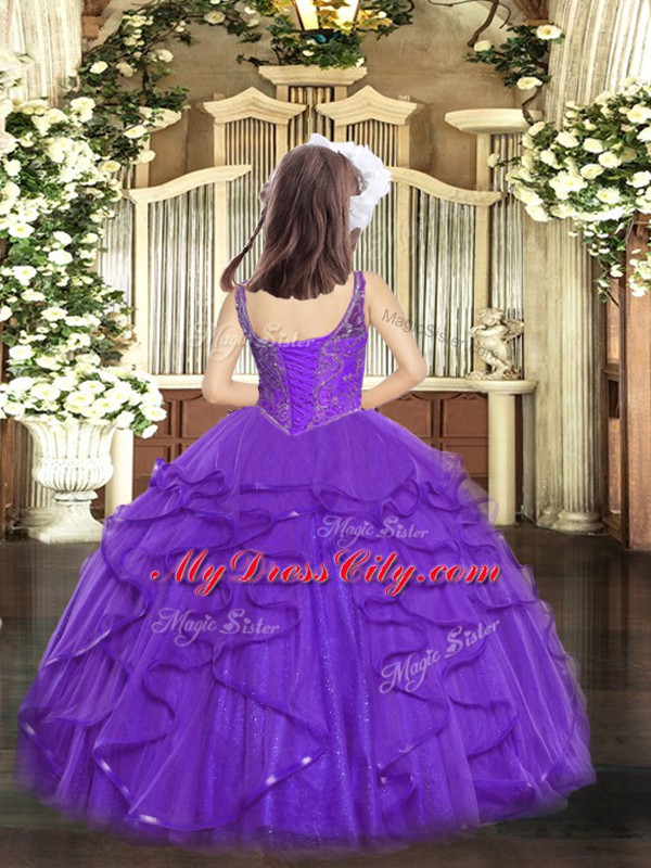 Beauteous Beading and Ruffles Little Girl Pageant Gowns Fuchsia Lace Up Sleeveless Floor Length