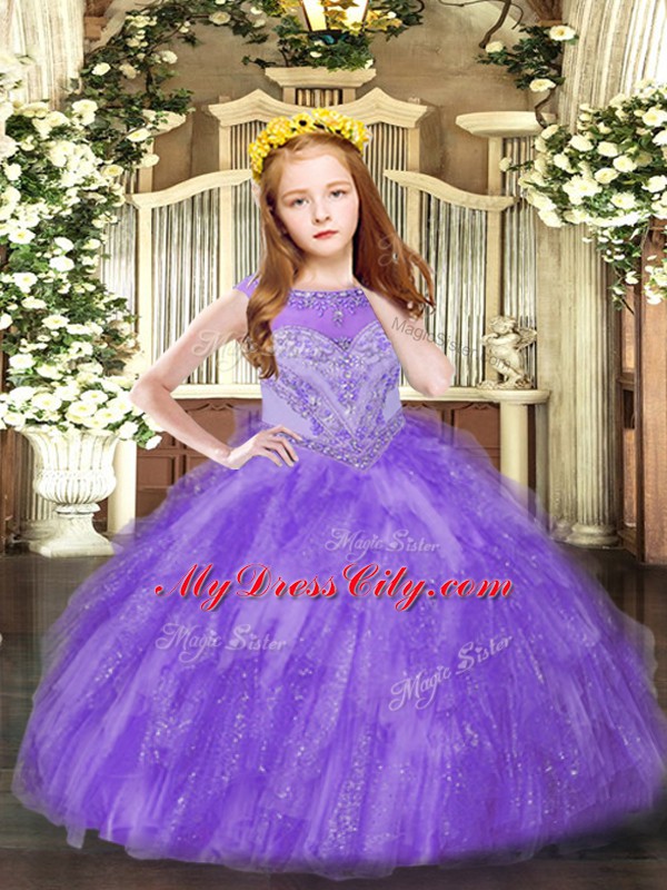 Lavender Zipper Kids Formal Wear Beading and Ruffles Sleeveless Floor Length