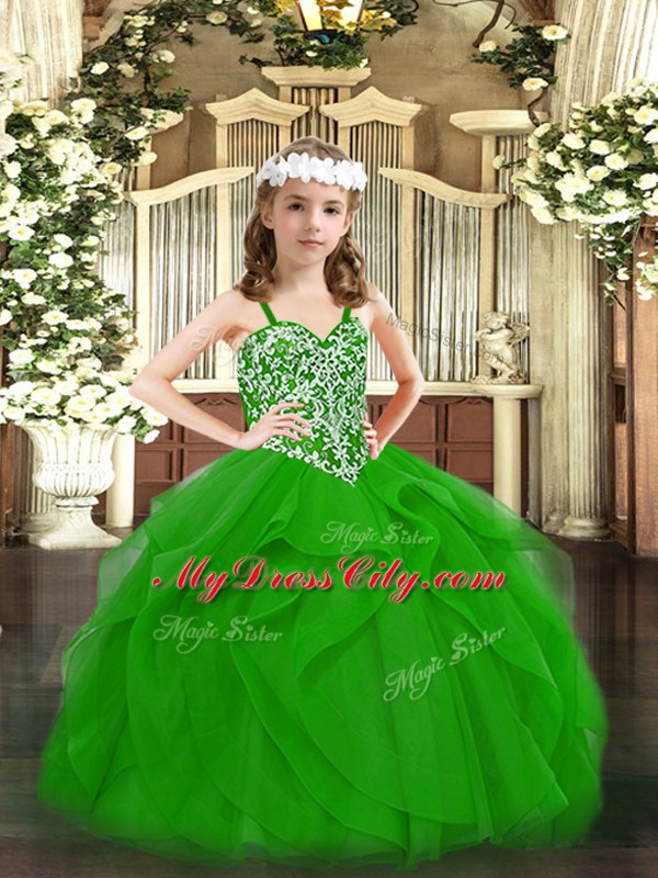 Green Sleeveless Beading and Ruffles Floor Length Child Pageant Dress