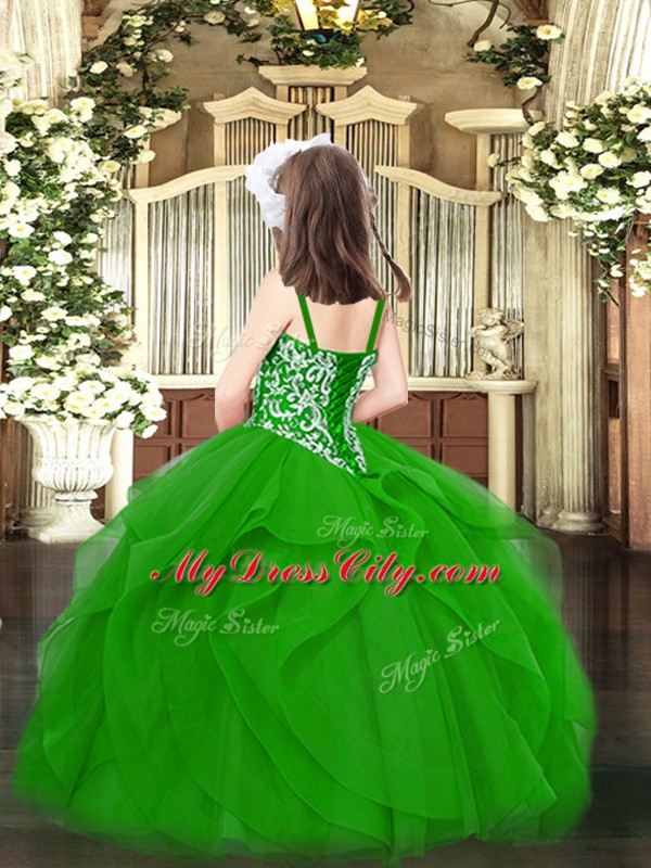 Green Sleeveless Beading and Ruffles Floor Length Child Pageant Dress