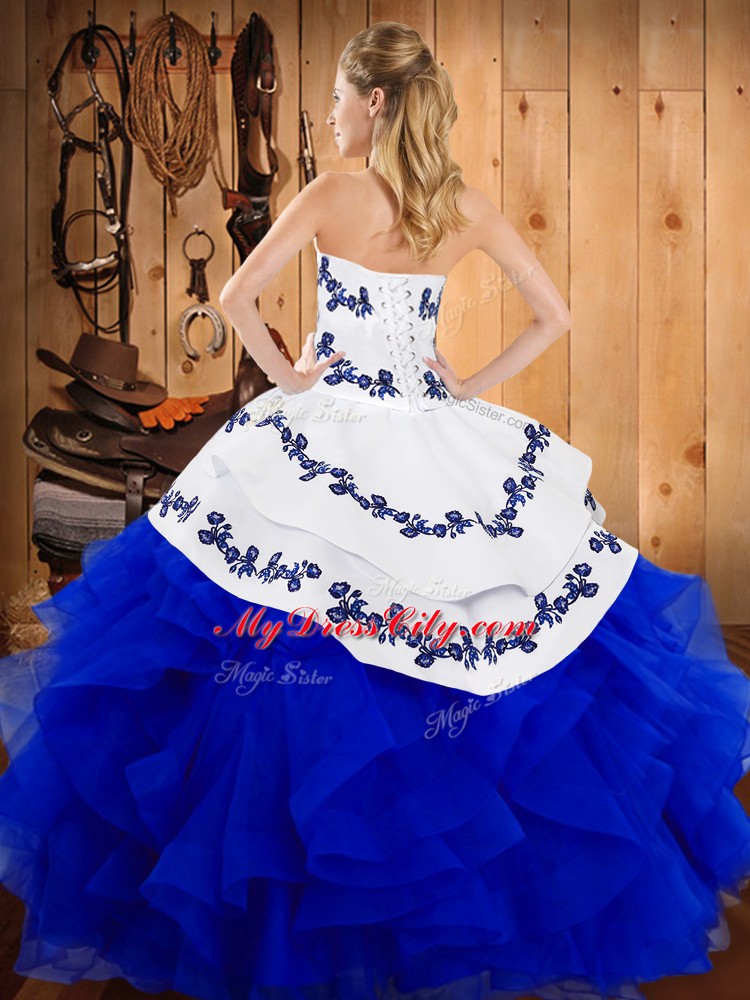 Quinceanera Dresses Party and Military Ball and Sweet 16 and Quinceanera with Embroidery and Ruffles Strapless Sleeveless Lace Up