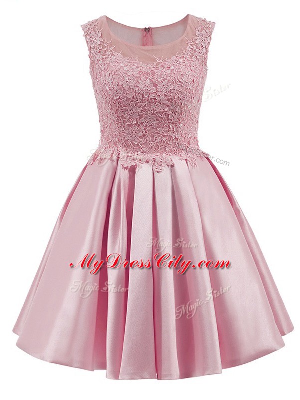 Charming Baby Pink Sleeveless Lace Mini Length Court Dresses for Sweet 16