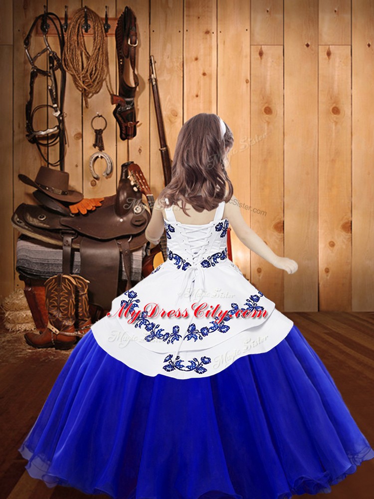 Wonderful Sleeveless Organza Floor Length Lace Up Little Girl Pageant Dress in with Embroidery