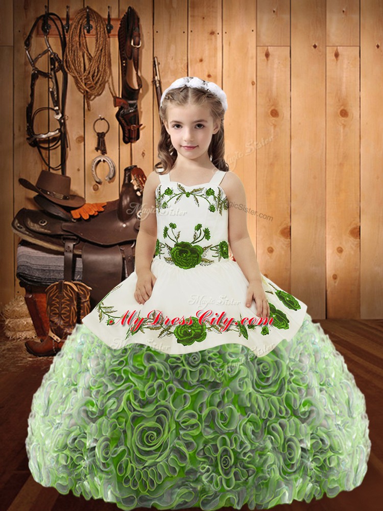 Customized Straps Sleeveless Lace Up Pageant Dress Toddler Multi-color Fabric With Rolling Flowers