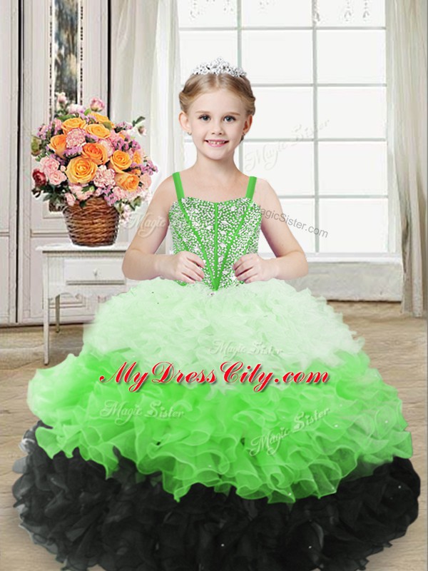 Trendy Multi-color Ball Gowns Beading and Ruffles Little Girls Pageant Gowns Lace Up Organza Sleeveless Floor Length