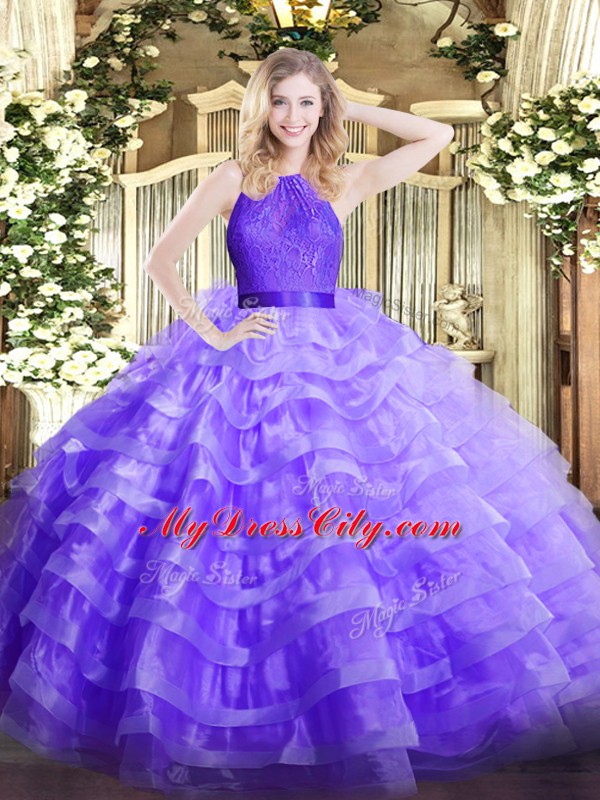 Fabulous Lavender Sleeveless Organza Zipper Vestidos de Quinceanera for Military Ball and Sweet 16 and Quinceanera