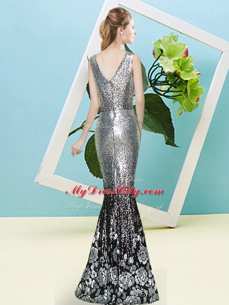 High Class Turquoise Zipper Prom Dresses Sequins Sleeveless Floor Length