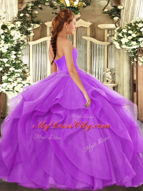 Great Sleeveless Beading and Ruffles Lace Up Ball Gown Prom Dress
