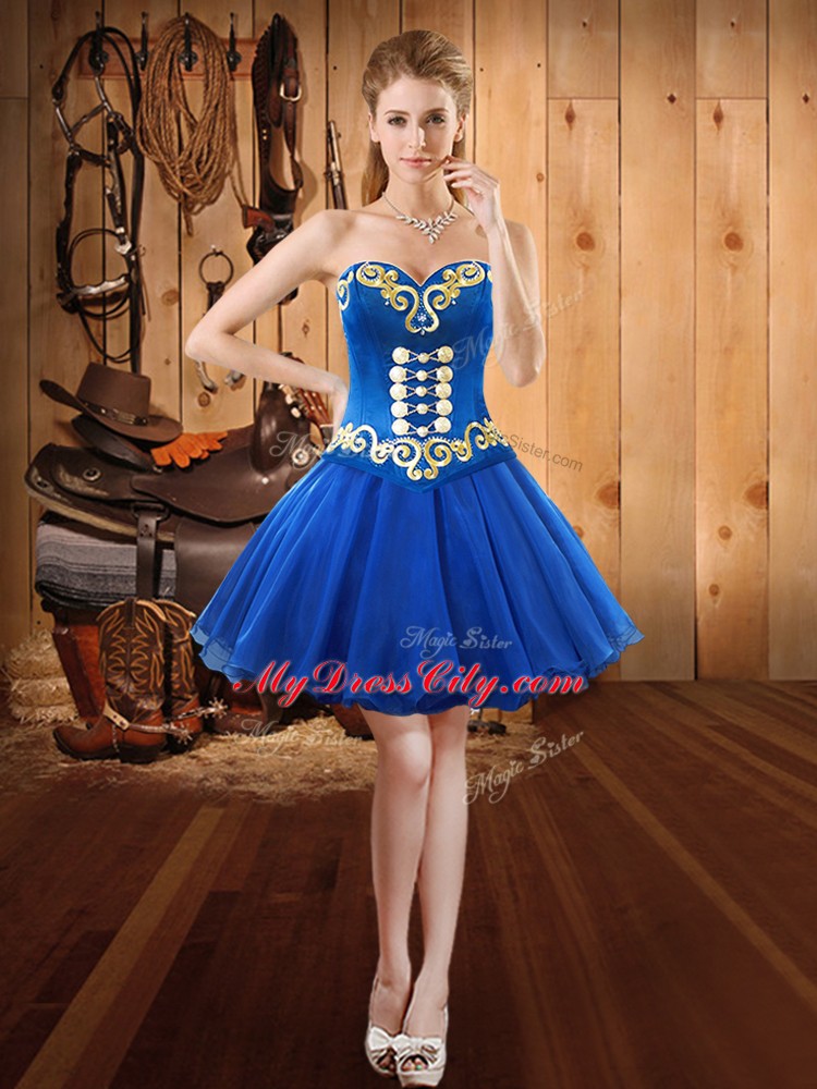 Luxurious Multi-color Lace Up Sweetheart Embroidery 15th Birthday Dress Satin and Fabric With Rolling Flowers Sleeveless Sweep Train