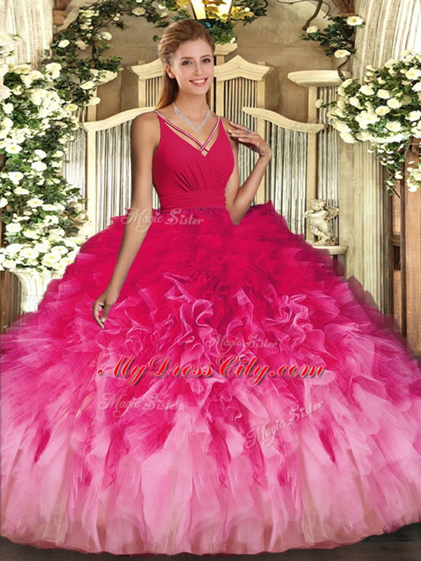 Luxurious Multi-color Sleeveless Tulle Backless Quince Ball Gowns for Sweet 16 and Quinceanera