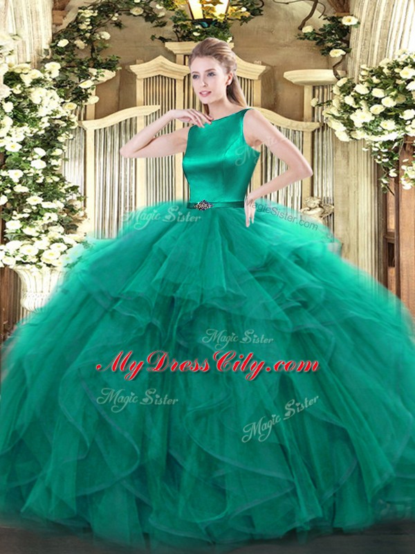 Flirting Turquoise Sleeveless Ruffles Floor Length 15th Birthday Dress