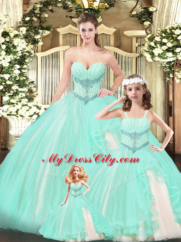 Aqua Blue Sweetheart Lace Up Beading Quince Ball Gowns Sleeveless