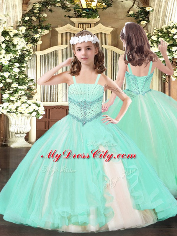 Aqua Blue Sweetheart Lace Up Beading Quince Ball Gowns Sleeveless