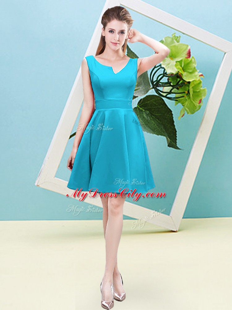 Luxury Mini Length A-line Sleeveless Aqua Blue Vestidos de Damas Zipper