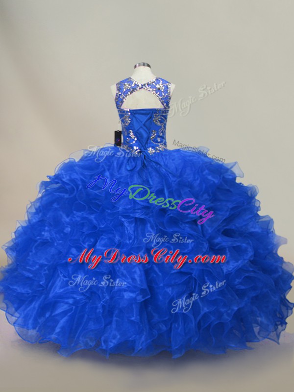 Fantastic Scoop Sleeveless Organza Quince Ball Gowns Ruffles and Sequins Lace Up