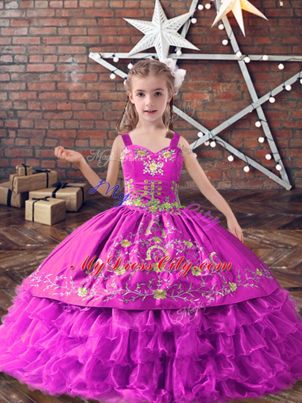 Super Lilac Sleeveless Satin and Organza Lace Up Kids Pageant Dress for Wedding Party