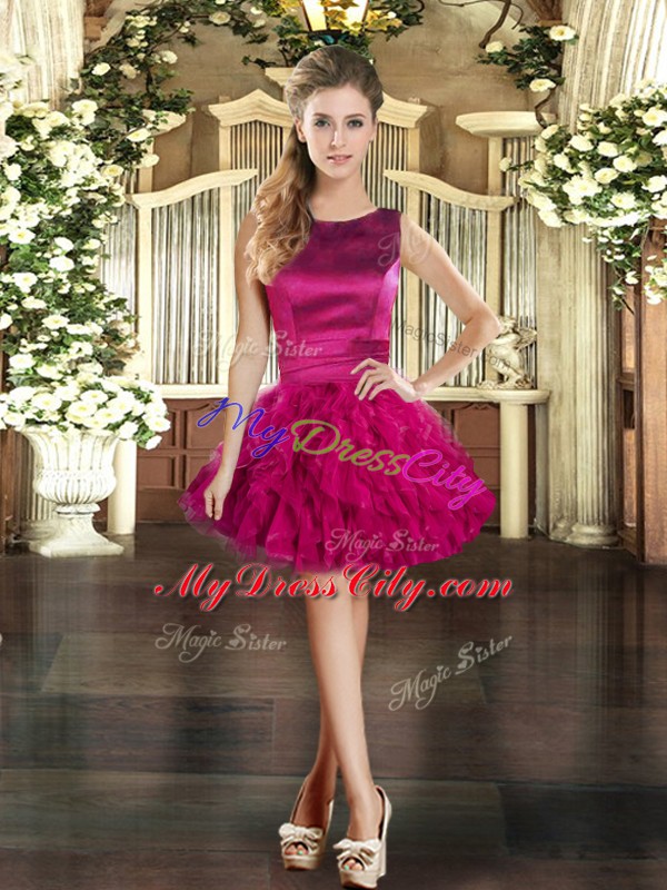 Best Selling Sleeveless Tulle Floor Length Lace Up 15th Birthday Dress in Fuchsia with Ruffles