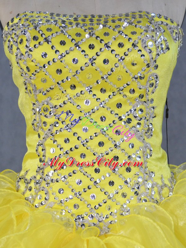 Asymmetrical Ball Gowns Sleeveless Yellow Vestidos de Quinceanera Lace Up