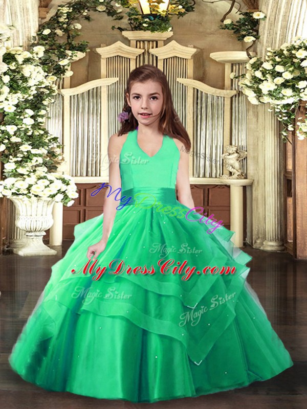 Turquoise Sleeveless Floor Length Ruching Lace Up Winning Pageant Gowns