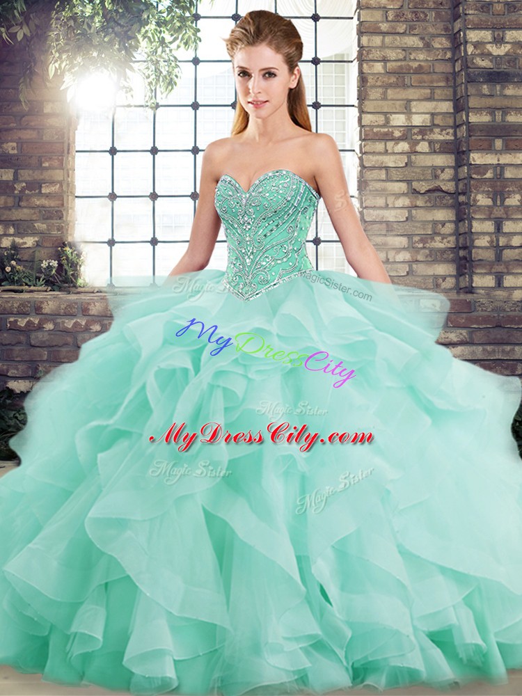 Apple Green Sweetheart Neckline Beading and Ruffles Sweet 16 Quinceanera Dress Sleeveless Lace Up