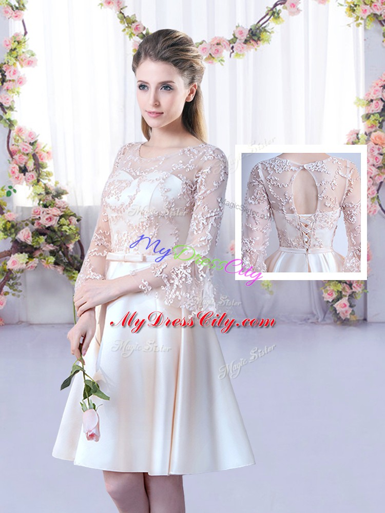 Pretty Mini Length A-line 3 4 Length Sleeve Champagne Court Dresses for Sweet 16 Lace Up