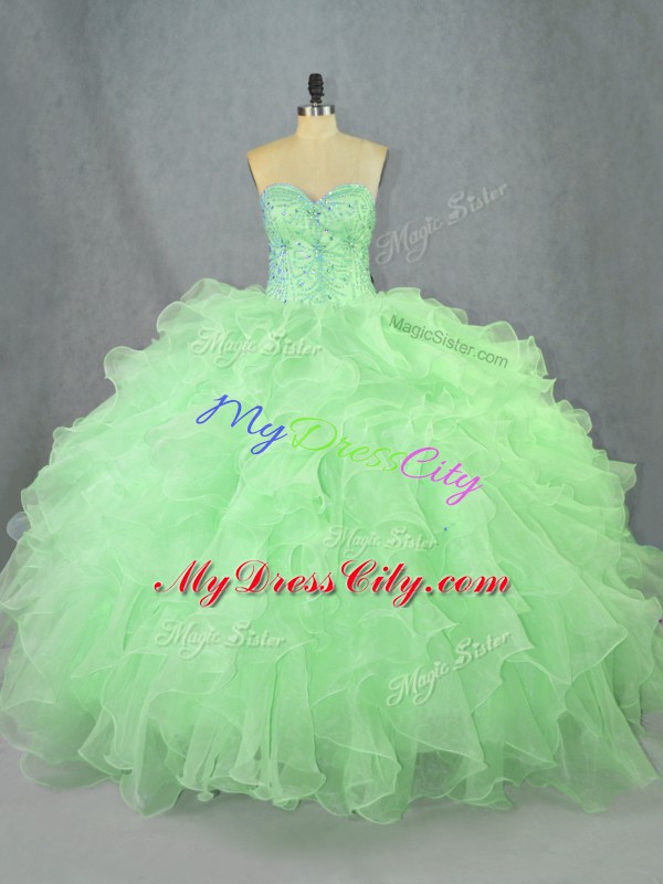 Nice Green Sweetheart Neckline Beading and Ruffles Sweet 16 Quinceanera Dress Sleeveless Lace Up
