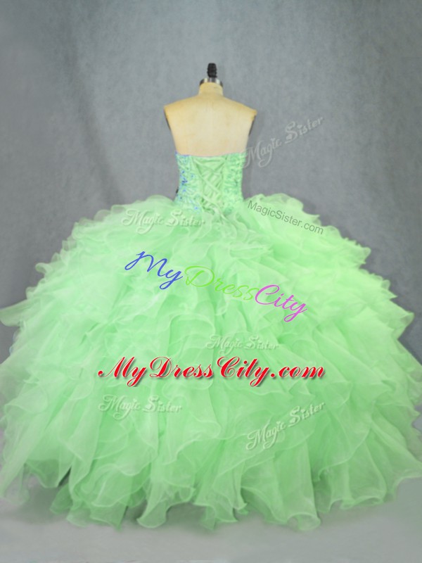 Nice Green Sweetheart Neckline Beading and Ruffles Sweet 16 Quinceanera Dress Sleeveless Lace Up