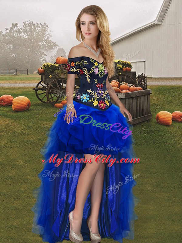 Royal Blue Sleeveless Tulle Lace Up Quinceanera Dress for Military Ball and Sweet 16 and Quinceanera