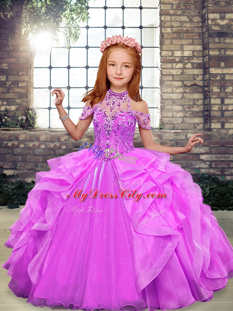 Lilac Sleeveless Organza Lace Up Pageant Dresses for Party and Wedding Party
