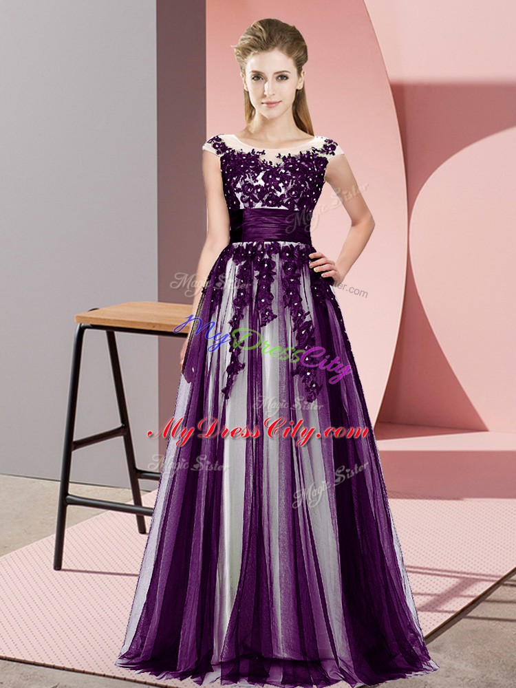 Amazing Dark Purple Scoop Zipper Beading and Lace Bridesmaid Dresses Sleeveless