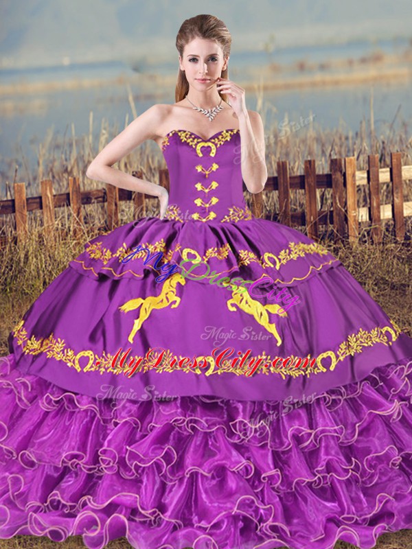 Sexy Purple Sleeveless Organza Lace Up Quinceanera Dress for Sweet 16 and Quinceanera