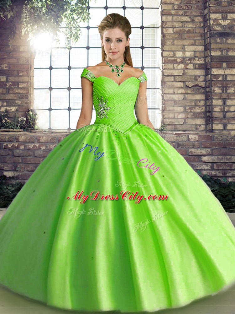 Tulle Lace Up Off The Shoulder Sleeveless Floor Length Vestidos de Quinceanera Beading